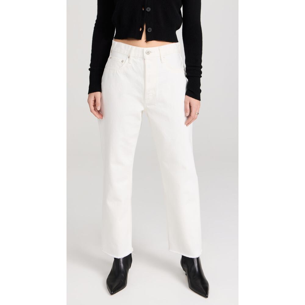 Moussy Vintage 'Robco' White Cotton Wide Straight-Cropped Jeans Size 25